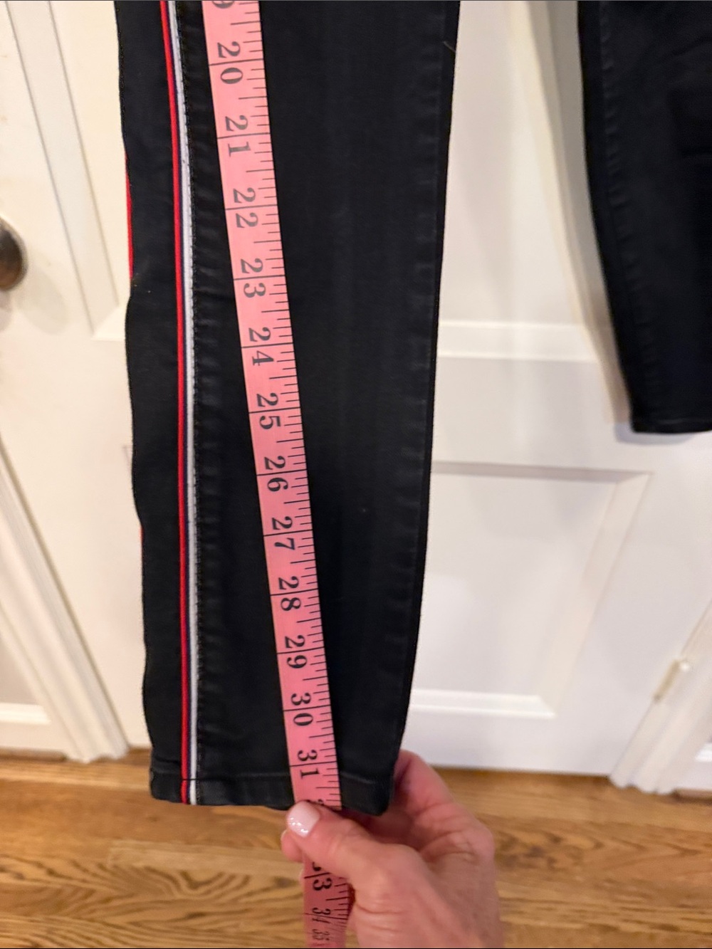 Cello Men's Black Slim Jeans with Red & White Side Stripe